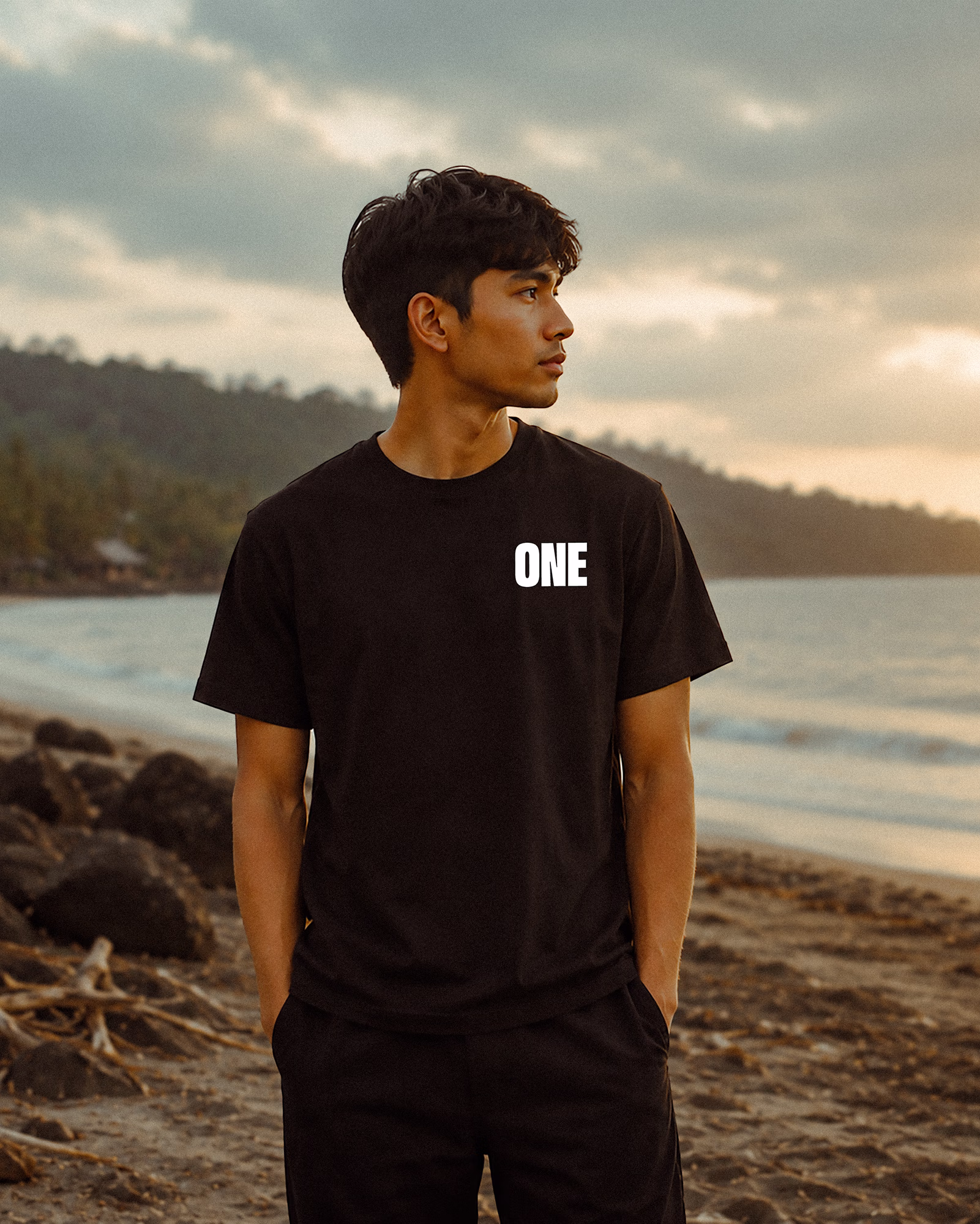 One Tee - Black - Short Sleeve - Front - Lifestyle - v1