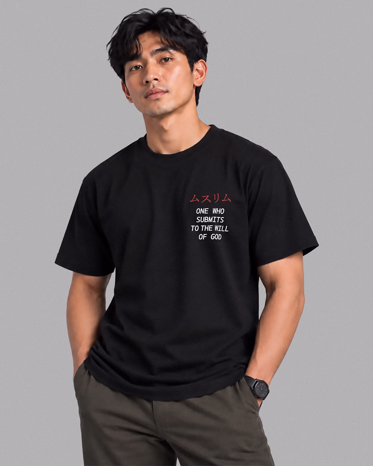 MUSURIMU Tee - Black - Model - Front